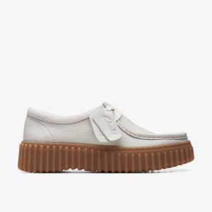 Clarks Torhill Bee Off White Leather Platform Skor Dam Vita | YLX-817250