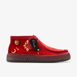 Clarks Torhill Hi Red Velvet Stövlar Herr Röda | YEM-203587