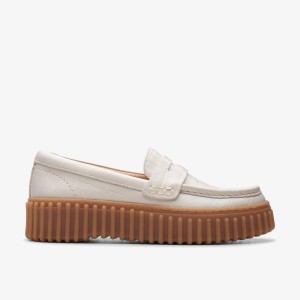 Clarks Torhill Penny Cream Interest Platform Skor Dam Grädde | MTJ-785964