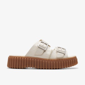 Clarks Torhill Slide Cream Interest Platform Skor Dam Grädde | TEU-762190