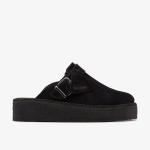 Clarks Trek Wedge Mule Black Suede Träskor Dam Svarta | DYX-109857