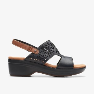 Clarks Tuleah Sun Black Leather Sandaler Dam Svarta | YRG-165847