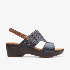 Clarks Tuleah Sun Navy Leather Kilklack Dam Marinblå | VSD-748639