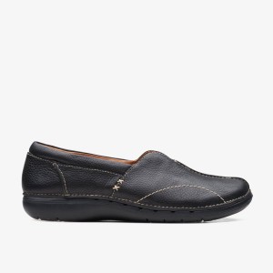 Clarks Un Loop Stride Black Leather Träskor Dam Svarta | ECS-136702