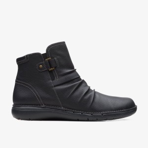 Clarks Un Loop Top Black Leather Stövlar Dam Svarta | VES-435869
