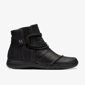 Clarks Un Loop Up Black Leather Stövlar Dam Svarta | MXQ-385714