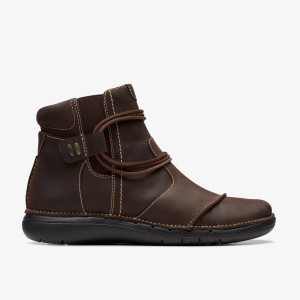 Clarks Un Loop Up Dark Brown Leather Stövlar Dam Mörkbruna | VPJ-845031