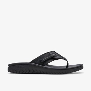 Clarks WESLEY SUN Black Leather Sandaler Herr Svarta | RAZ-476829