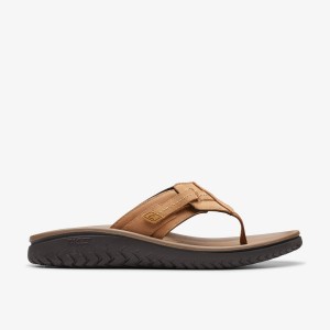 Clarks WESLEY SUN Tan Leather Sandaler Herr Bruna | AJY-542687