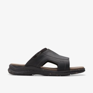 Clarks Walkford Band Black Leather Sandaler Herr Svarta | JAH-736410