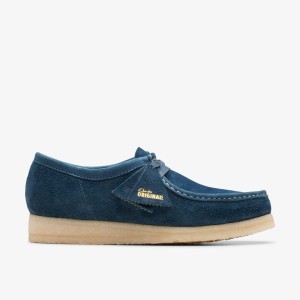 Clarks Wallabee Navy/Teal Suede Wallabees Herr Marinblå Turkos | FRQ-876023