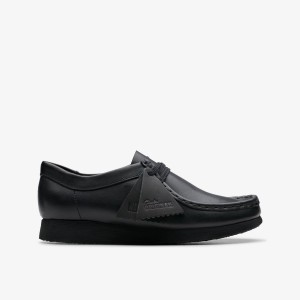 Clarks Wallabee Older Black Leather Originals Skor Barn Svarta | CZI-587096