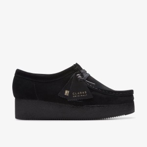 Clarks Wallacraft Bee Black Suede Platform Skor Dam Svarta | AZB-726489