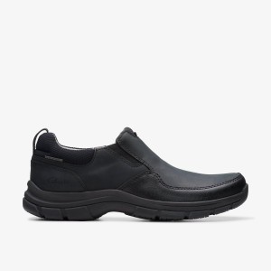 Clarks Walpath Step Black Leather Slip On & Loafers Herr Svarta | IYL-235916