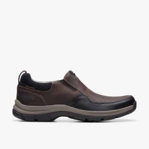 Clarks Walpath Step Dark Brown Leather Slip On & Loafers Herr Mörkbruna | WPO-834092