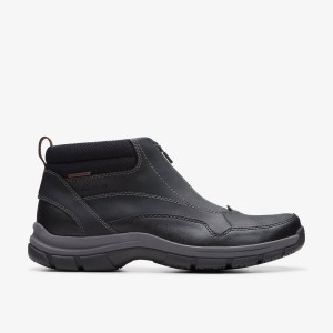 Clarks Walpath Zip Black Leather Stövlar Herr Svarta | LKG-923186