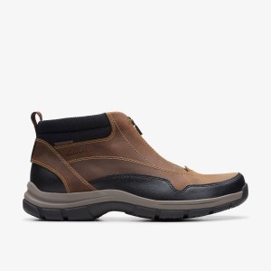 Clarks Walpath Zip Dark Tan Leather Stövlar Herr Mörkbruna | WAV-198406