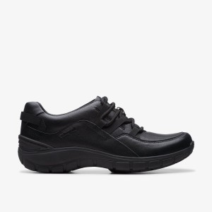 Clarks Wave Range Black Leather Slip On Dam Svarta | HMC-342750